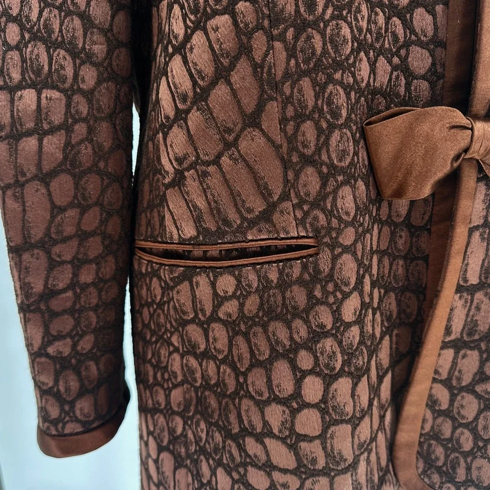 Vintage Louis Feraud Womens 14 Brown Crocodile Print Wool Silk Blazer Jacket